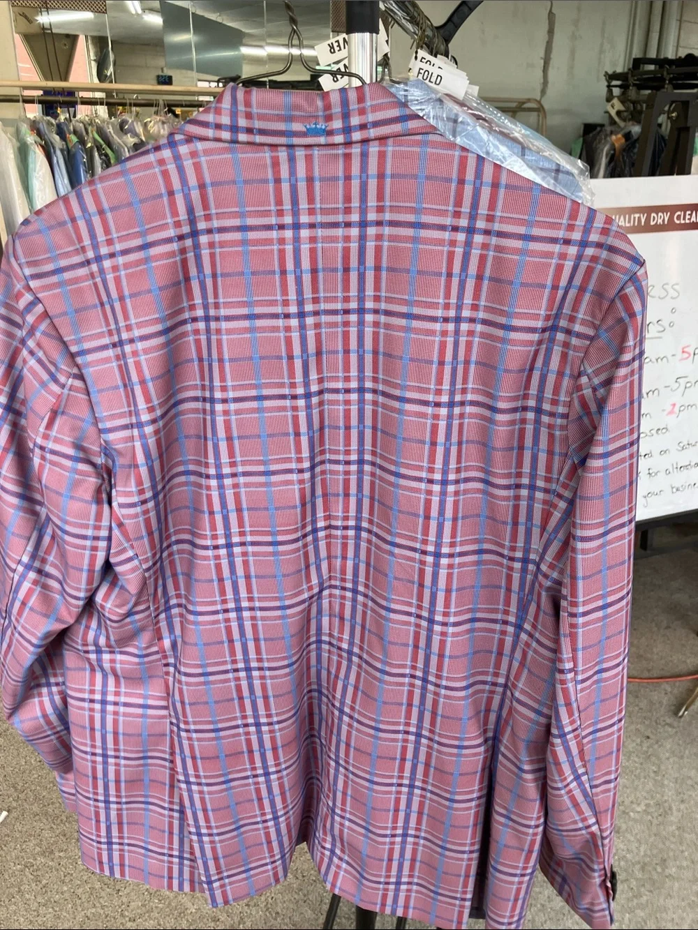 Men's Pink Plaid Blazer with Blue Windowpane - Classic Sportcoat